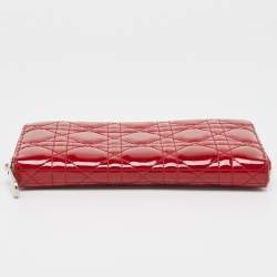 Dior Red Cannage Patent Leather Lady Dior Zip Around Wallet