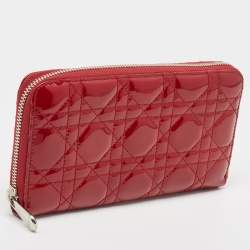 Dior Red Cannage Patent Leather Lady Dior Zip Around Wallet