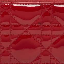 Dior Red Cannage Patent Leather Lady Dior Zip Around Wallet
