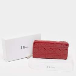 Dior Red Cannage Patent Leather Lady Dior Zip Around Wallet