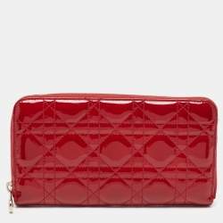 Dior Red Cannage Patent Leather Lady Dior Zip Around Wallet