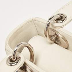 Pre Owned Dior Off White Leather Flower Sequin Mini Lady Dior Tote