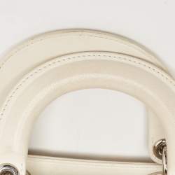 Pre Owned Dior Off White Leather Flower Sequin Mini Lady Dior Tote