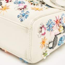 Pre Owned Dior Off White Leather Flower Sequin Mini Lady Dior Tote