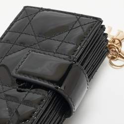 Pre Owned Dior Black Cannage Patent Leather Lady Dior 5 Gusset Card Holder