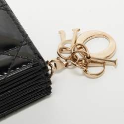 Pre Owned Dior Black Cannage Patent Leather Lady Dior 5 Gusset Card Holder