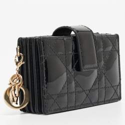 Pre Owned Dior Black Cannage Patent Leather Lady Dior 5 Gusset Card Holder