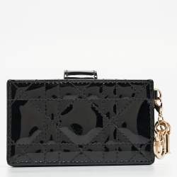 Pre Owned Dior Black Cannage Patent Leather Lady Dior 5 Gusset Card Holder