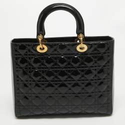 Pre Owned Dior Black Cannage Patent Leather Large Lady Dior Tote