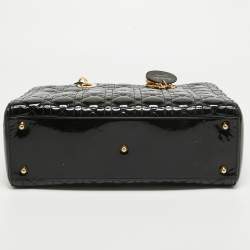 Pre Owned Dior Black Cannage Patent Leather Large Lady Dior Tote