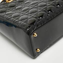 Pre Owned Dior Black Cannage Patent Leather Large Lady Dior Tote