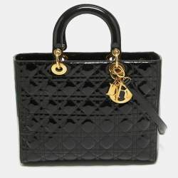 Pre Owned Dior Black Cannage Patent Leather Large Lady Dior Tote