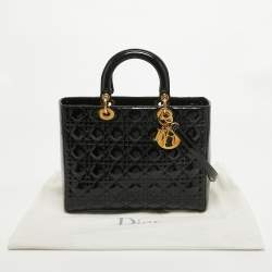 Pre Owned Dior Black Cannage Patent Leather Large Lady Dior Tote