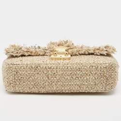 Pre Owned Dior Gold/Beige Tweed Medium Miss Dior Flap Bag