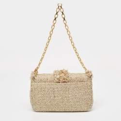 Pre Owned Dior Gold/Beige Tweed Medium Miss Dior Flap Bag