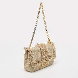 Pre Owned Dior Gold/Beige Tweed Medium Miss Dior Flap Bag