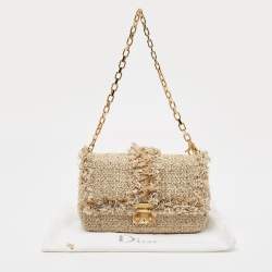 Pre Owned Dior Gold/Beige Tweed Medium Miss Dior Flap Bag