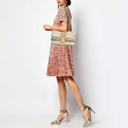 Pre Owned Dior Gold/Beige Tweed Medium Miss Dior Flap Bag