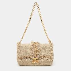 Pre Owned Dior Gold/Beige Tweed Medium Miss Dior Flap Bag