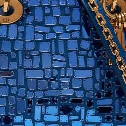 Pre Owned Dior Blue Leather Mini Mosaic of Mirrors Lady Dior Tote