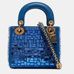 Pre Owned Dior Blue Leather Mini Mosaic of Mirrors Lady Dior Tote