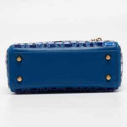 Pre Owned Dior Blue Leather Mini Mosaic of Mirrors Lady Dior Tote