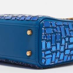 Pre Owned Dior Blue Leather Mini Mosaic of Mirrors Lady Dior Tote