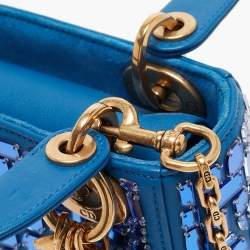 Pre Owned Dior Blue Leather Mini Mosaic of Mirrors Lady Dior Tote