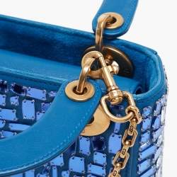 Pre Owned Dior Blue Leather Mini Mosaic of Mirrors Lady Dior Tote