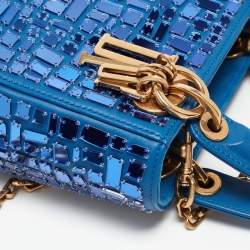 Pre Owned Dior Blue Leather Mini Mosaic of Mirrors Lady Dior Tote