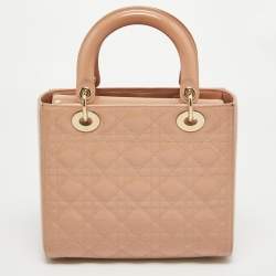 Pre Owned Dior Dusty Pink Cannage Patent Leather Medium Lady Dior Tote