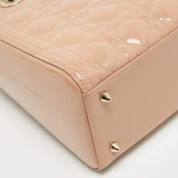 Pre Owned Dior Dusty Pink Cannage Patent Leather Medium Lady Dior Tote