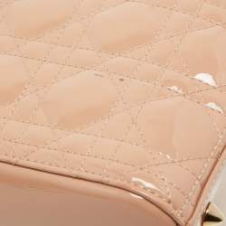 Pre Owned Dior Dusty Pink Cannage Patent Leather Medium Lady Dior Tote