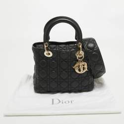 Pre Owned Dior Black Cannage Leather Medium Soft Lady Dior Tote