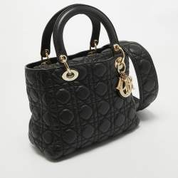 Pre Owned Dior Black Cannage Leather Medium Soft Lady Dior Tote