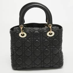 Pre Owned Dior Black Cannage Leather Medium Soft Lady Dior Tote