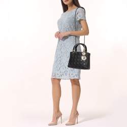 Pre Owned Dior Black Cannage Leather Medium Soft Lady Dior Tote