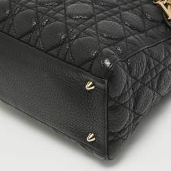 Pre Owned Dior Black Cannage Leather Medium Soft Lady Dior Tote