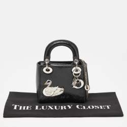 Dior Deep Green Crackled Leather Mini Chain Lady Dior Tote
