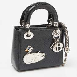 Dior Deep Green Crackled Leather Mini Chain Lady Dior Tote