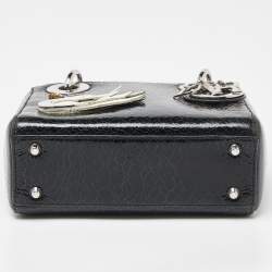 Dior Deep Green Crackled Leather Mini Chain Lady Dior Tote