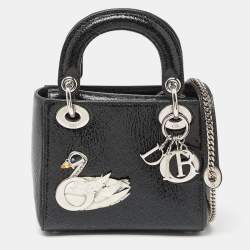 Dior Deep Green Crackled Leather Mini Chain Lady Dior Tote