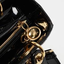 Pre Owned Dior Black Cannage Patent Leather Medium Lady Dior Tote