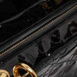 Pre Owned Dior Black Cannage Patent Leather Medium Lady Dior Tote