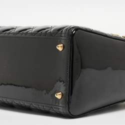 Pre Owned Dior Black Cannage Patent Leather Medium Lady Dior Tote