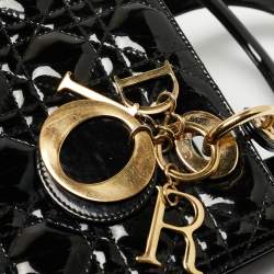 Pre Owned Dior Black Cannage Patent Leather Medium Lady Dior Tote