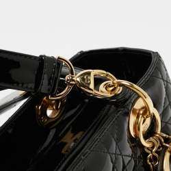 Pre Owned Dior Black Cannage Patent Leather Medium Lady Dior Tote