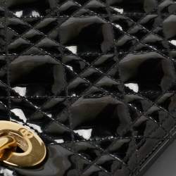 Pre Owned Dior Black Cannage Patent Leather Medium Lady Dior Tote