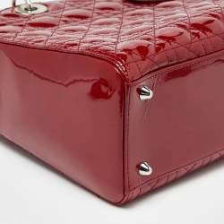 Pre Owned Dior Red Cannage Patent Leather Large Lady Dior Tote