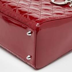 Pre Owned Dior Red Cannage Patent Leather Large Lady Dior Tote